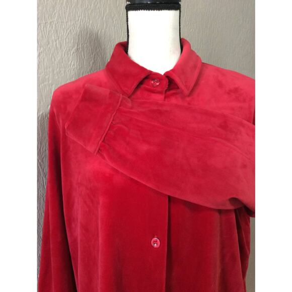 Woman Within Women's Velvet Velour Button Up Shirt Top Red Long Sleeves 14-16/M - Picture 4 of 13